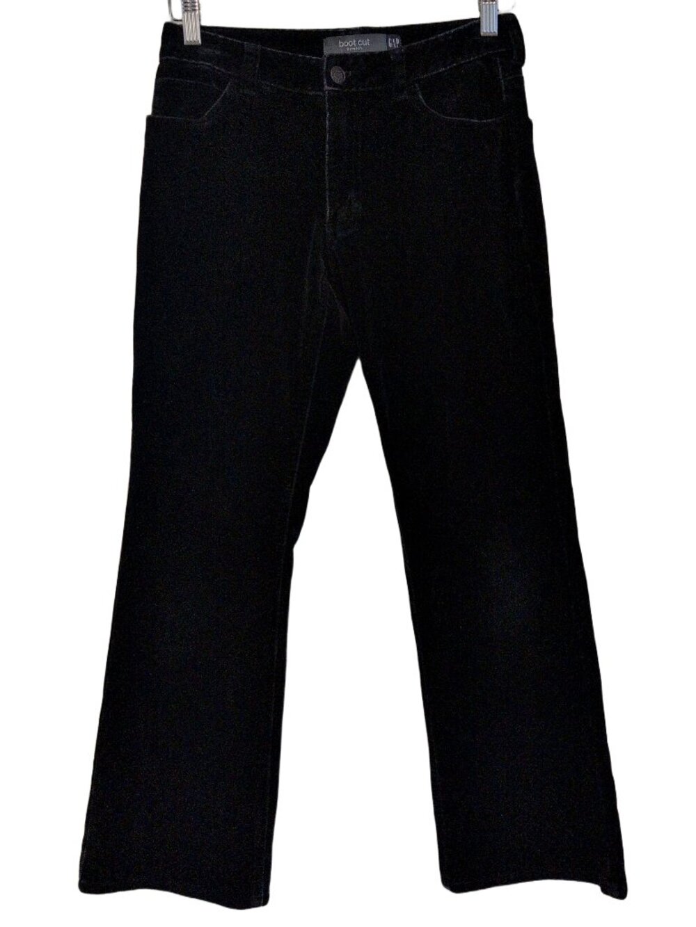 Vintage GAP Y2K Black Velvet Bootcut Pants Jeans Size 4 Flared Leg Stretch 2000s